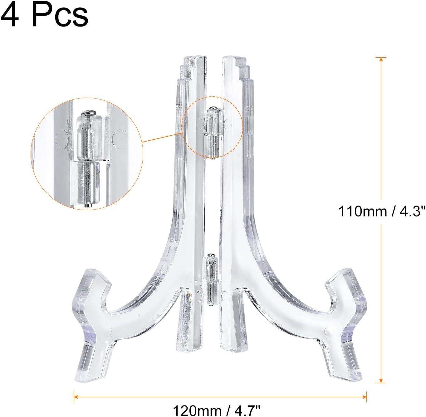 uxcell 4pcs 4.3" Easel Plate Holder, Plastic Folding Display Stand Clear for Decorative Picture Frame