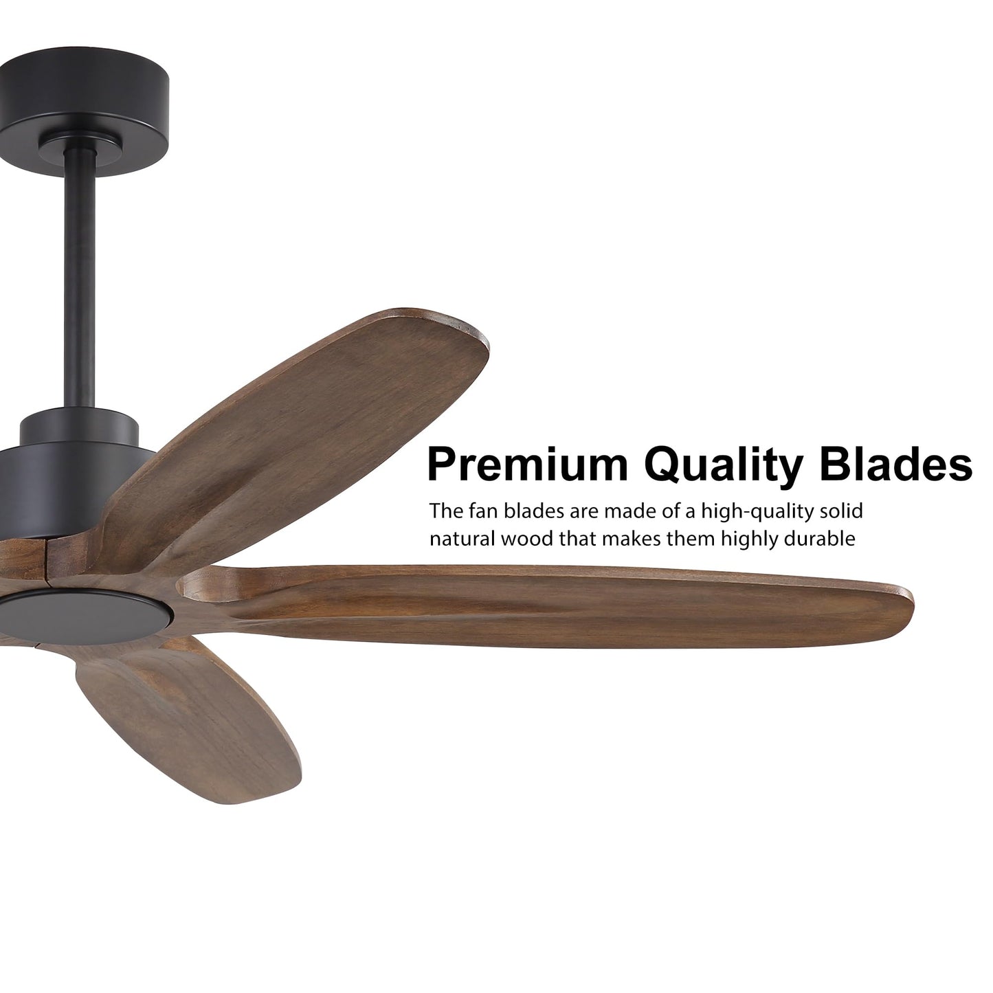 WINGBO 54 Inch Ceiling Fan without Light - 5 Carved Solid Wood Blades, 6-Speed Reversible DC Motor, Noiseless Remote Control Ceiling Fan No Light for Bedroom Living Room Kitchen, Black and Walnut