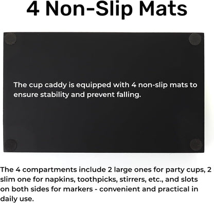 Double Party Cup Holder with Marker Slot - Wooden Drink Cup Dispenser for Wedding, Party, Kitchen, Bar, Housewarming