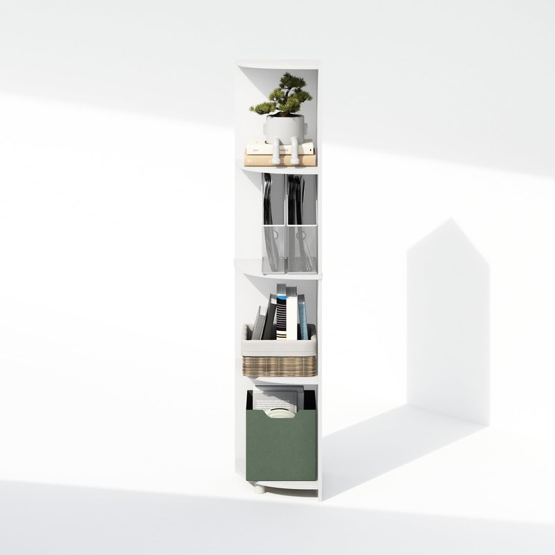 Furinno Basic Book Shelf, 4-Tier Bookshelf, Bookcase with Corner Shelf, 12 x 12 x 57.1, for Living Room, Bedroom, Home Office, White