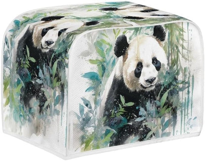 Toaster Cover 2 Slice, Watercolor Panda Bamboo Dustproof Bakeware Protector with Hang Loop (14x14") 2PCS