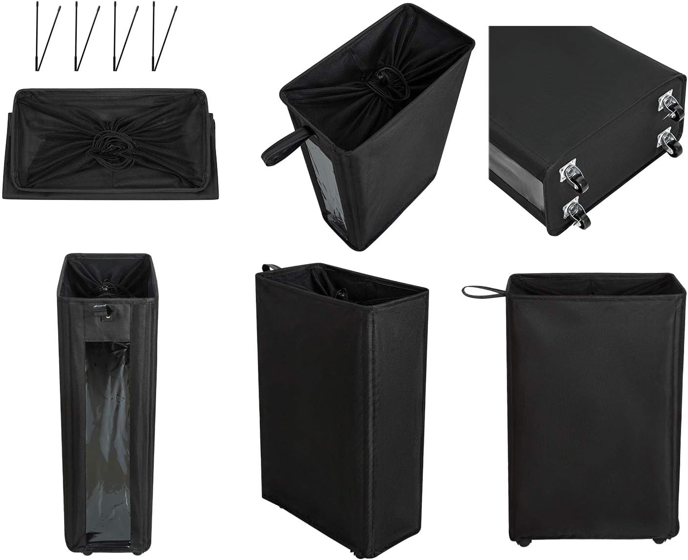 ZERO JET LAG 25 Inches Slim Laundry Storage Hamper, Large Rolling Bin, Clear Window, Black