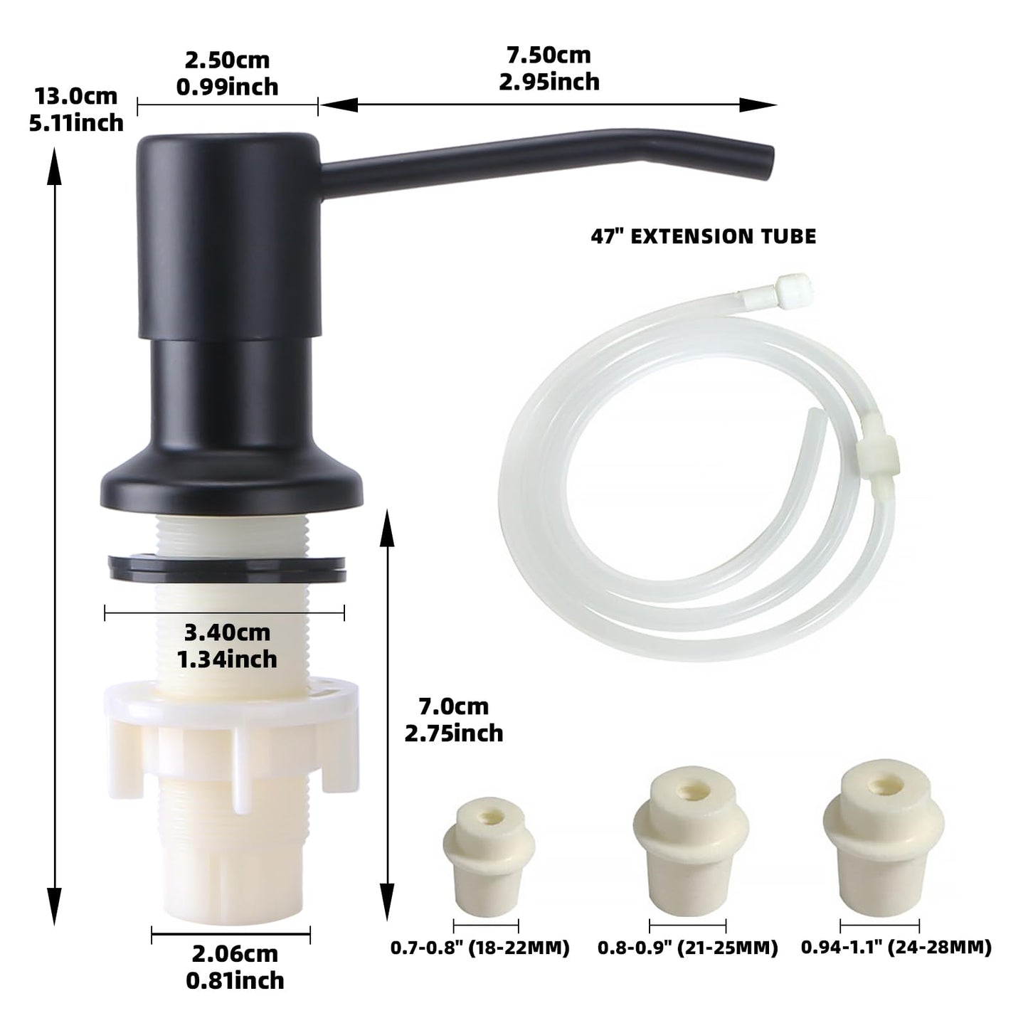 Soap Dispenser for Kitchen Sink, Built in Sink Soap Dispenser, Countertop Soap Dispenser Pump with 47" Extension Tube kit, No Need to Fill Little Bottle Again, Black