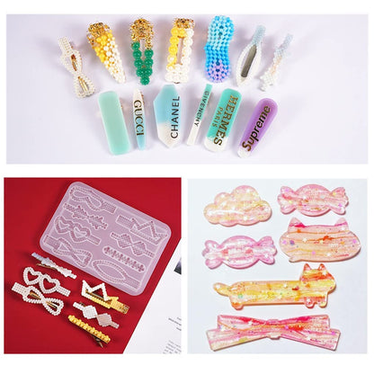 FineInno 10Pcs Barrette Resin Molds,DIY Hair Pin Casting Mold,Hair Clip Mold,Strip Silicone Molds,Jewelry Molds for Epoxy Resin,Hair Pin,Bookmark,Pendant