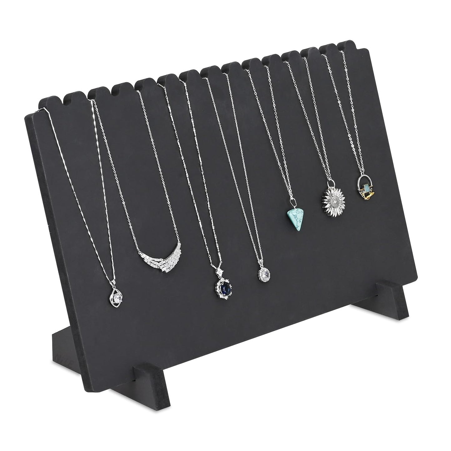 MOOCA Portable Wooden Plank Necklace Jewelry Stand for 15 Necklaces, Wood Plank Storage Holder, Jewelry Display Stand, Black Color