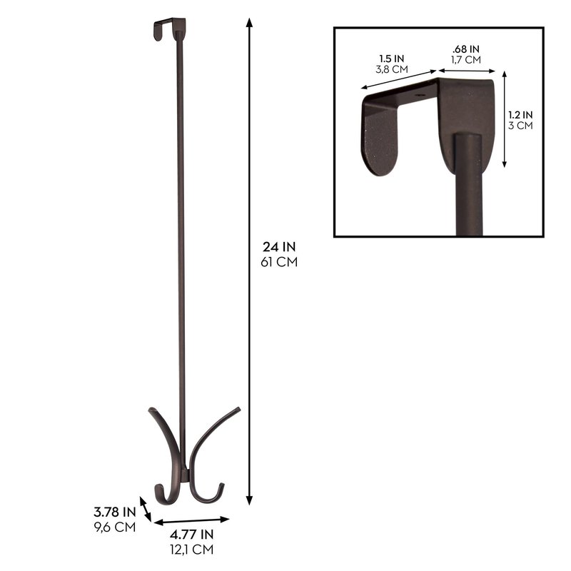 InterDesign Axis Easy Reach 24" Quad Hook, Over the Door Towel Holder or Coat Rack for Bathroom, Bedroom, Office Closet Storage, 4.7" x 3.8" x 24", Bronze