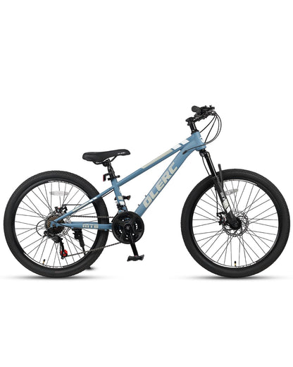 Glerc 24 Inch Kids Bike, Kids Mountain Bike for Boys and Girls Ages 6-10, 21-Speed Skyline Bicycle with Front Suspension and Disc Brakes, Blue