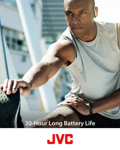 JVC Sport True Wireless Earbuds Headphones, Lightweight and Compact, Long Battery Life (up to 30 Hours), Sound with Neodymium Magnet Driver, Water Resistance (IPX5) - HAEC25TW (White)