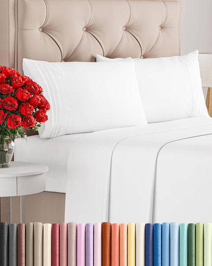 Queen Size 4-Piece Sheet Set | Skiennix Comfy Breathable Cooling Bed Sheets - Ultra-Soft, Deep Pockets, Wrinkle-Free - Hotel Luxury White