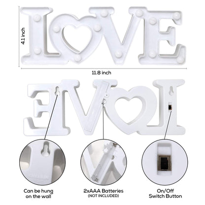 Love Sign with Lights - Valentines Day Decoration - Love Marquee Letters - Romantic Lighted Table Top Decor for Wedding & Home - White - CHEERIN