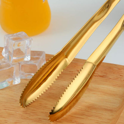 BYEGOU 6 Pieces Stainless Steel Food Serving Tongs, 9-Inch Gold Kitchen Tongs with Non-Slip Serrated Tips, Ideal for Buffet, BBQ, Restaurant, Party, Kitchen Home Use, Dishwasher Safe