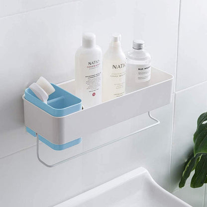 MORNITE Bathroom Organizer Mirror - Restroom Shelf Adhesive Wall Mount No Drilling Basket Rack Shelves Shower Caddy Blue