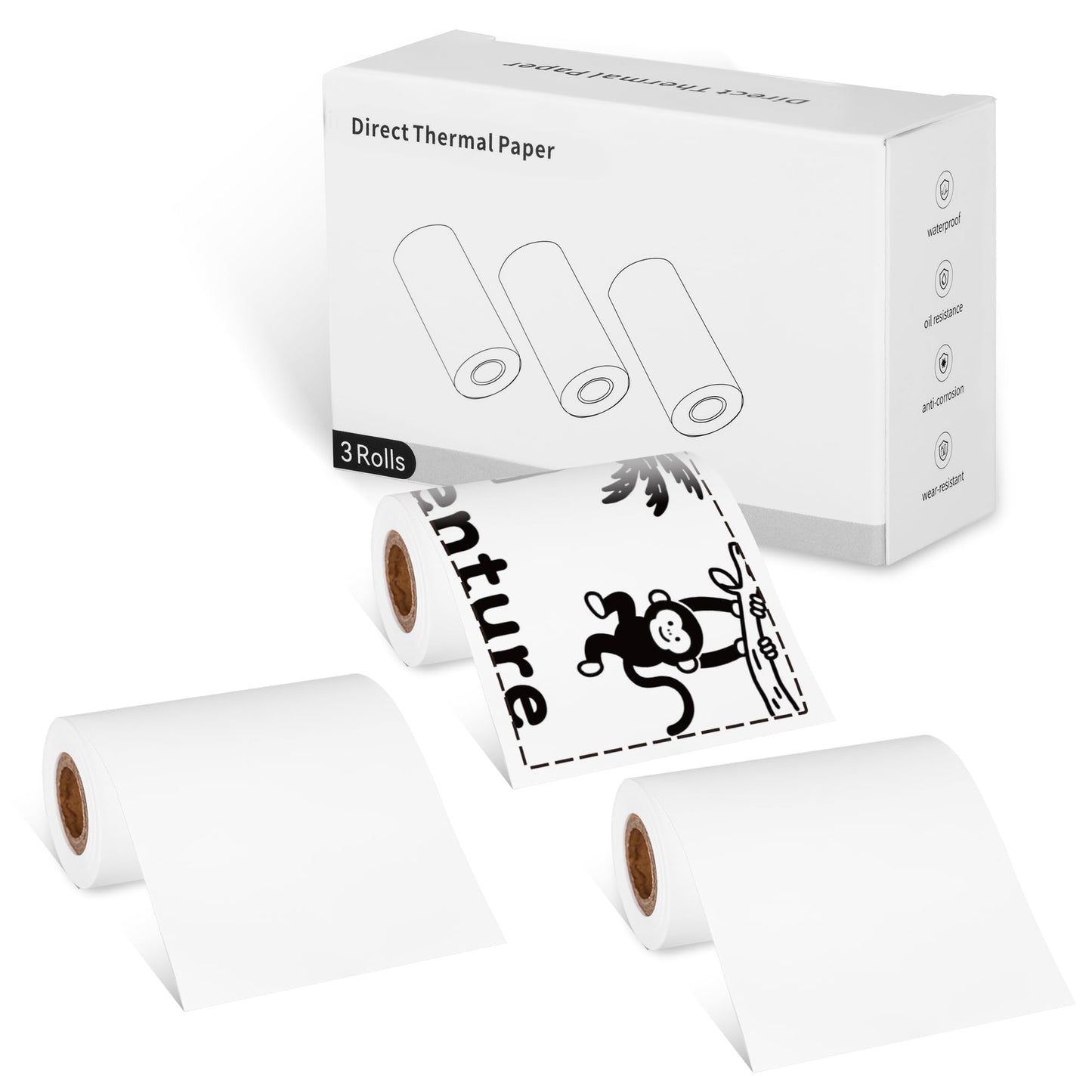InkWon Non-Adhesive Thermal Paper 3-Roll Pack, 56mm * 6m BPA-Free Continuous Roll Paper Compatible with B21 Label Maker, Ideal for Journaling, Photo,Study Notes, Black Font