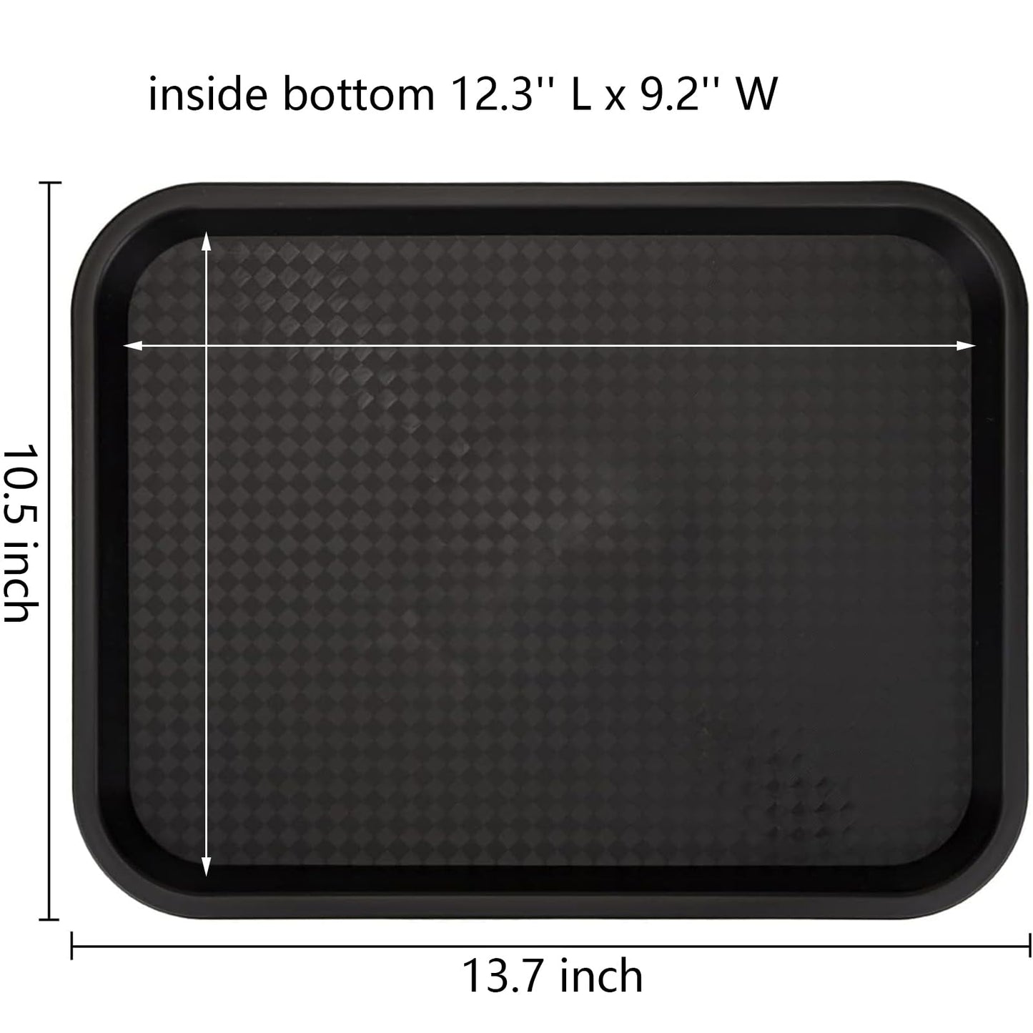 Yarlung 12 Pack Fast Food Tray, 13.7 x 10.5 Inch Plastic Restaurant Serving Tray Cafeteria Trays for Coffee Table, Kitchen, Party, Black