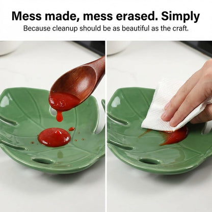 Ceramic Spoon Rest Leaf - Cute Spoon Rest for Stove Top, Decorative Kitchen Spoon Rest for Cooking Utensils, Sage Green Kitchen Decor and Accessories