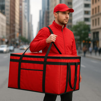 musbus Extra large XXXL Insulated Food Delivery Bag Cooler Bags Keep Food Warm Catering Therma Catering Bag for doordash 22x14x13 Cooler Bags Therma Shopper hot warming RED Pizza BLACK
