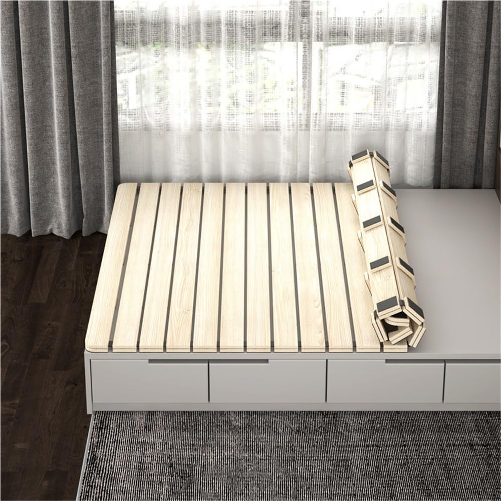 Mat Solid Wood Bed Boards Breathable Plate Foldable Plate Futon Frame FoldingFolding Floor Slatted Frame,Wood Roll-Type Slatted Bed,Foldable Bed Board,Tatami Bed Frame,Solid Wood Futon Frame