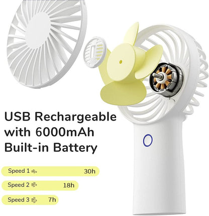 JISULIFE Handheld Fan [20H Max Cooling Time] 4000mAh USB Rechargeable, Battery Operated Portable Fan with 3 Speeds for Travel/Makeup/Office-White