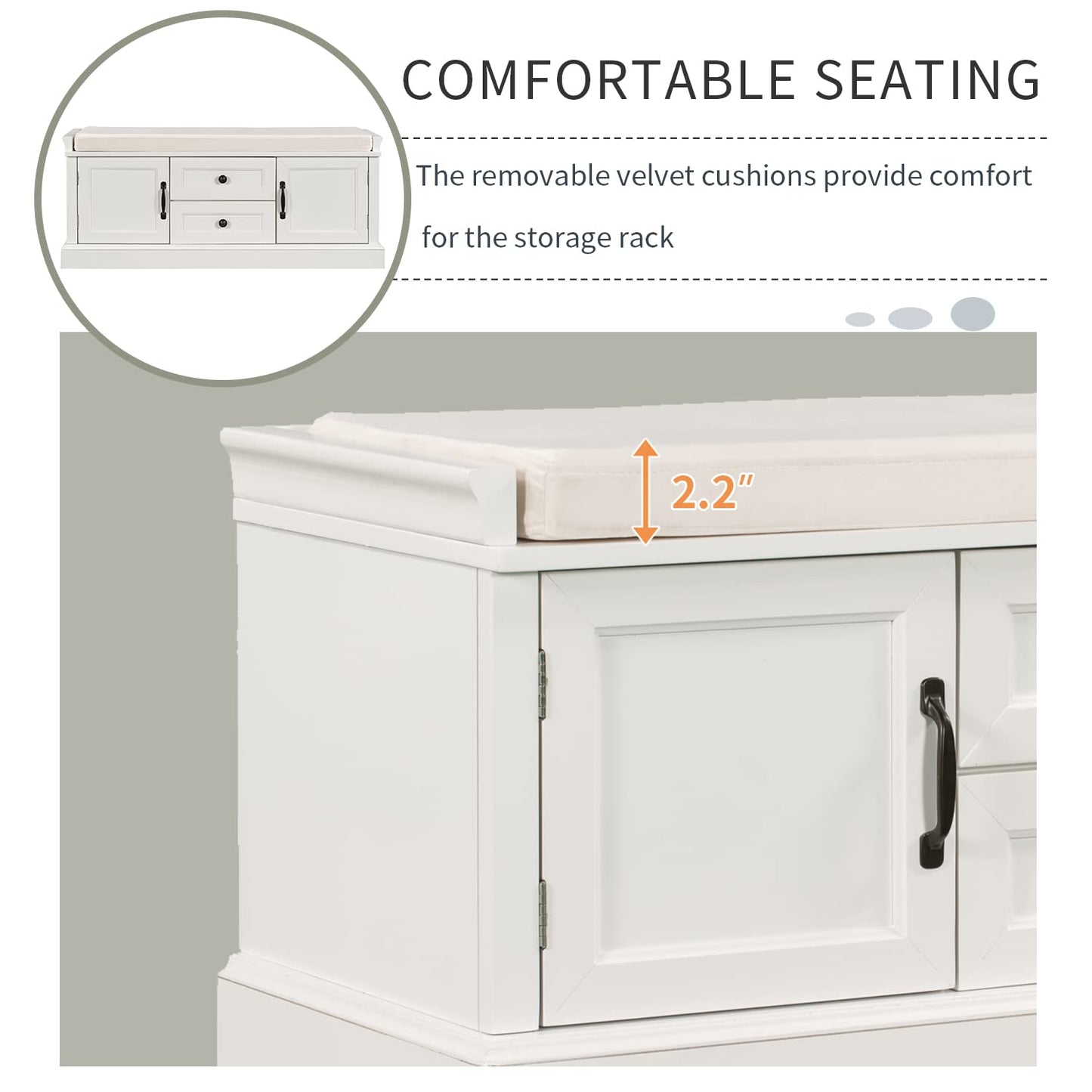 Merax Modern Wood Storage Bench with 2 Drawers and 2 Cabinets for Living Room Bed Room Entryway White
