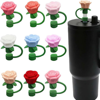 9 Pcs Silicone Rose Straw Cover Cap for Stanley Cup, Flower Straw Toppers Compatible with 6-10mm Drinking Straw, for Stanley Cup for Women Valentine's Gift