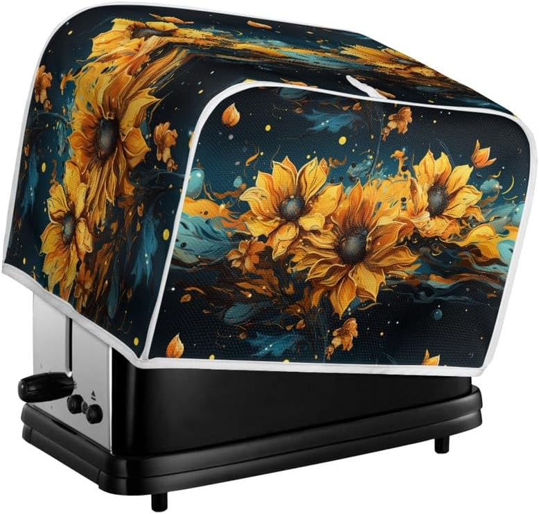 2 Slice Toaster Cover, Splash Oil Painting Sunflower, Plus Size Dust Cover (14x14") 2PCS