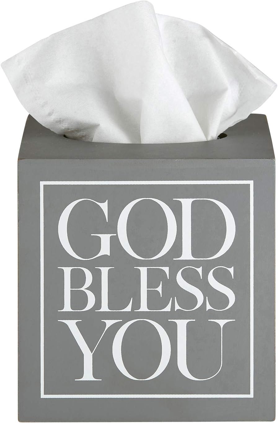 Creative Brands Faithworks, God Bless You Wooden Tissue Box Cover, Small, Grey