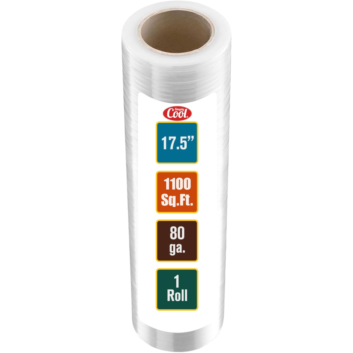 Simply Cool Stretch Wrap Industrial Strength Extra Thick 17.5" 1100 SqFt 80 Gauge 1 Pack Shrink Wrap Roll for Moving Supplies, Furniture, Pallet Wrapping, Packing, Heavy Duty Stretch Film