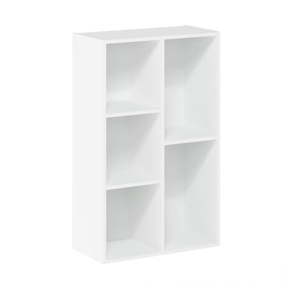 Furinno LUDER Book Shelf, 5-Cube Bookshelf, Reversible Bookcase, 9.4 x 19.5 x 31.5, Easy Assembly, for Living Room, Bedroom, Home Office, White