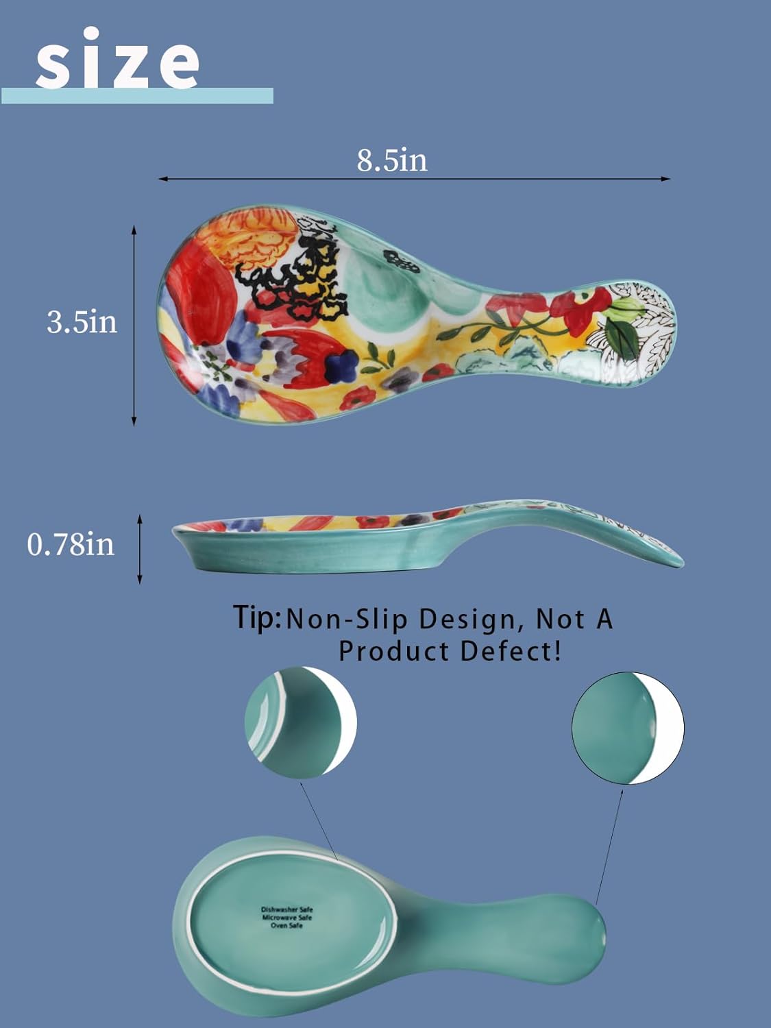 Colorful Hand Painted Spoon Rest, Ceramic Large Spoon Holder for Kitchen Counter, Dishwasher Safe, Multicolor (1 Pack)