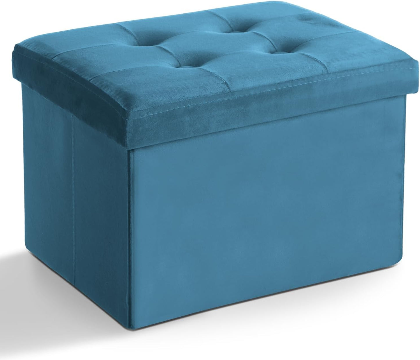 17x13x13in(Blue) LINMAGCO Storage Ottoman Folding Foot Stool Velvet Foot Rest with Padded Modern Ottoman with Storage
