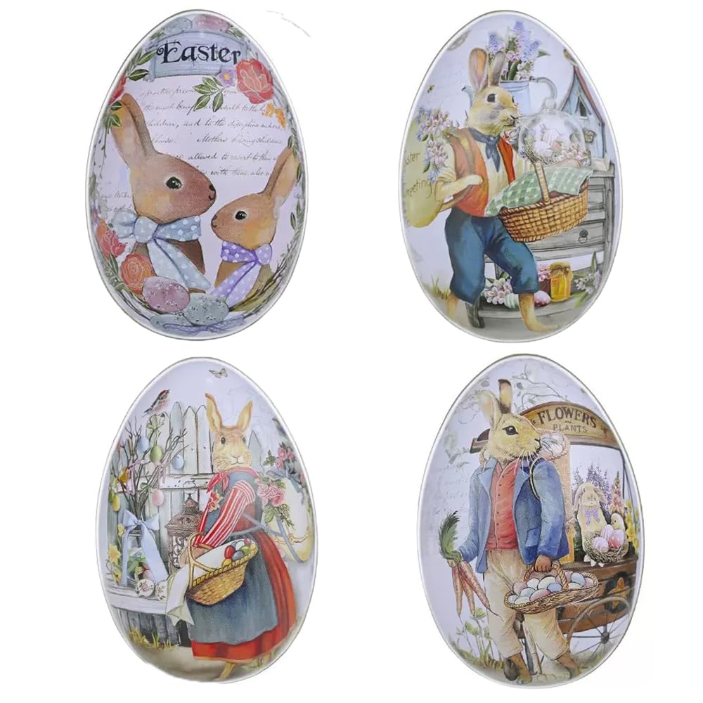 LASIYUAN 4pcs Pieces Painted Eggshell Style tin Box for Easter，Reusable Metal Egg Tins by ，for Easter Parties Decorations Storage Style (4 big)