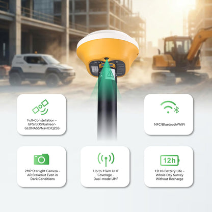 L1-AR GNSS RTK Base+Rover – RTK GPS Handheld Collector with Software & Visual Stakeout with Camera, Global Shutter with 2 MP, 2cm Accuracy, 120° Tilt Survey | Professional Support