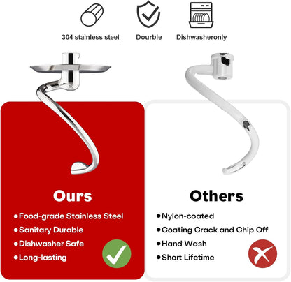 Stainless Steel Spiral Dough Hook for Kitchenaid Stand Mixer, Fits Kitchenaid Bowl, 4.5-5 Q Tilt-Head Stand Mixer