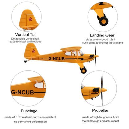 Park10 Toys J3-CUB RC Plane 5CH Remote Control Airplane for Adults 1406 Brushless Motor Outdoor 3D6G Fixed Wing Stunt RC Aircraft with Replaceable Parts (Yellow 2B+LED)