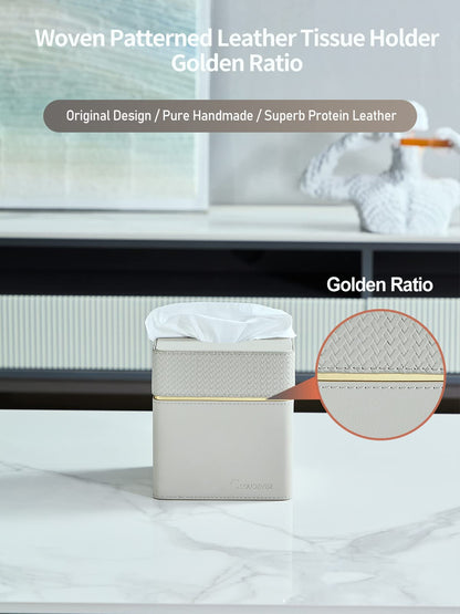 Cloudever Tissue Box Holder Cover Square, Modern PU Leather Decorative Tissue Cube Holder Organizer - Woven Pattern Grey