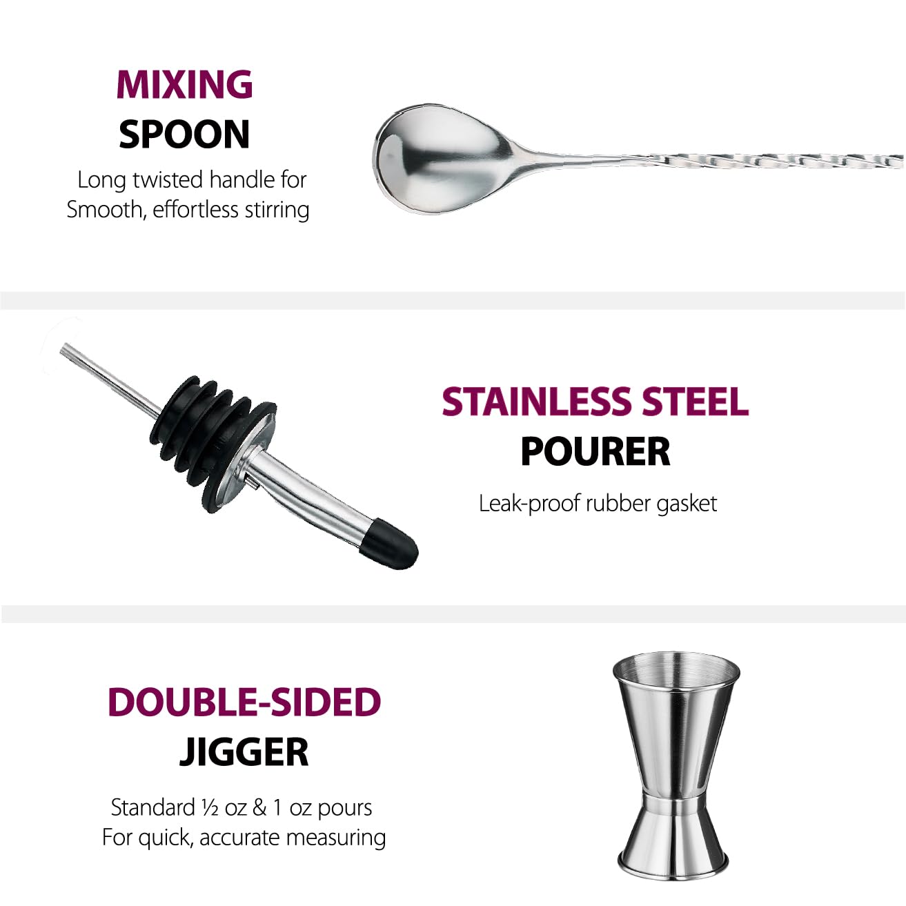 Cocktail Shaker Set - 17 Piece Stainless Steel Mixology Bartender Kit, Drink Martini Shaker, Home Bar Accessories, Cocktail Kit, Stainless Steel Bar Set, Shakers Bartending