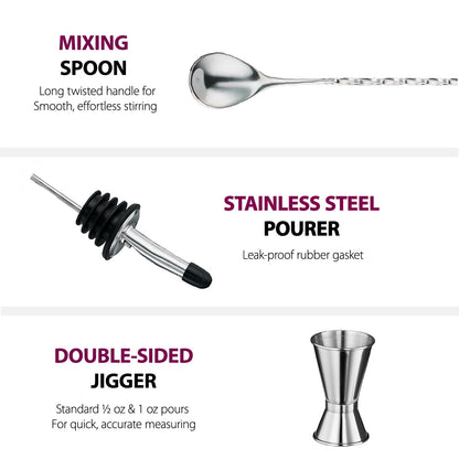 Cocktail Shaker Set - 17 Piece Stainless Steel Mixology Bartender Kit, Drink Martini Shaker, Home Bar Accessories, Cocktail Kit, Stainless Steel Bar Set, Shakers Bartending