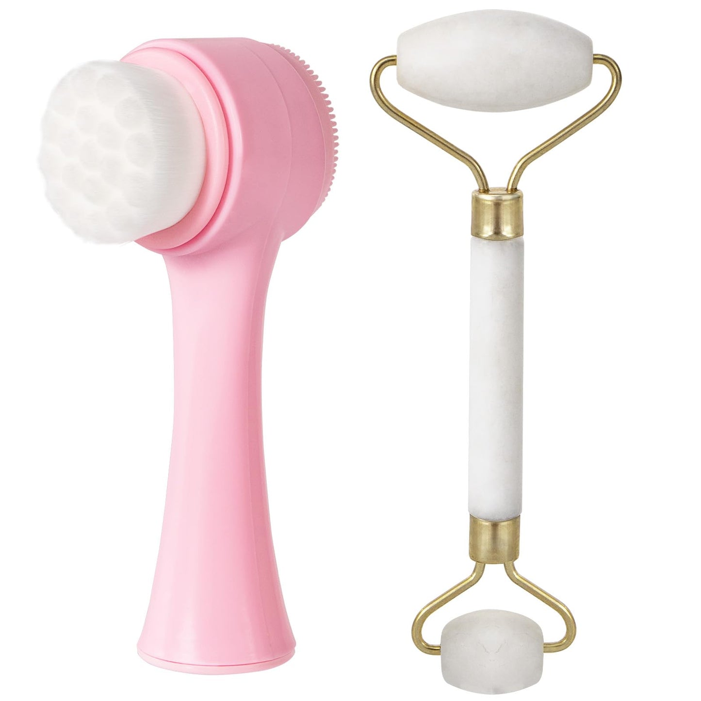Face Brush 2 in 1, Facial Cleansing Exfoliating Scrubber Brush, Silicone Double Side Manual Face Wash Scrub Brush with Soft Bamboo Charcoal Fiber for Deep Pore Cleansing, Massaging, Skin Care
