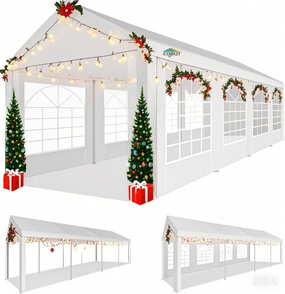 COBIZI 10x20FT Party Tent Heavy Duty for Parties Outdoor Gazebo White Event Shelter Wedding Canopy, BBQ Carport Commercial with Removable Sidewall Windows, Powder Coating (Better Than Galvanized)