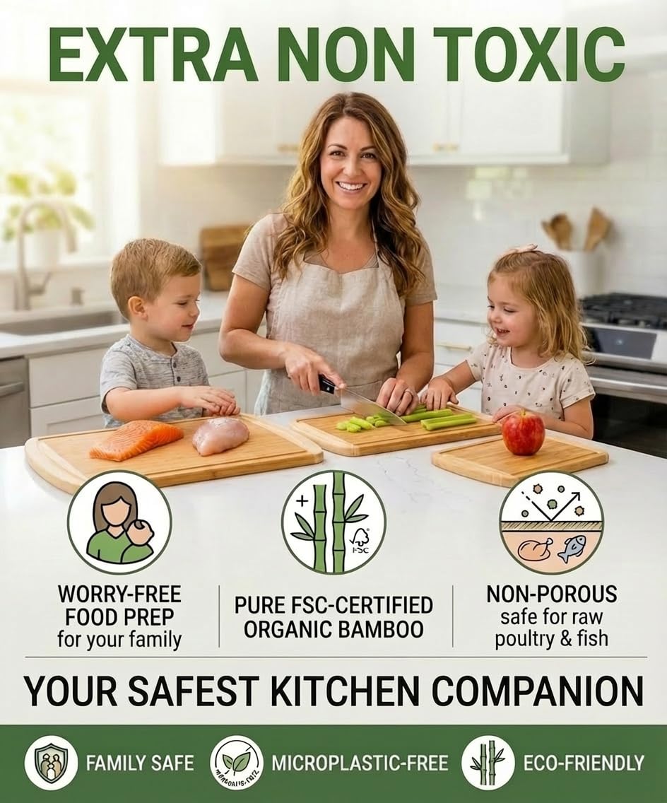 Greener Chef Luxury XL Bamboo Cutting Board Set of 3 with Vertical Grain Strength Technology - Extra Large Wood Cutting Boards for Kitchen and Lightweight Chopping Board Set - Replacements for Life