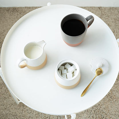 Bosmarlin Ceramic Sugar and Creamer Set, Sugar Bowl with Lid and Spoon, 3 Piece Set with Cream Pitcher, White Coffee Serving Set (White)
