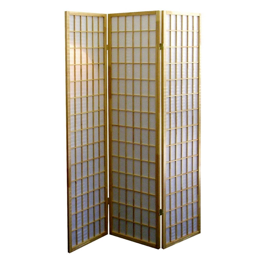 70" Tall 3 Panel Screen, Room Divider, Japanese Style with Natural Wood