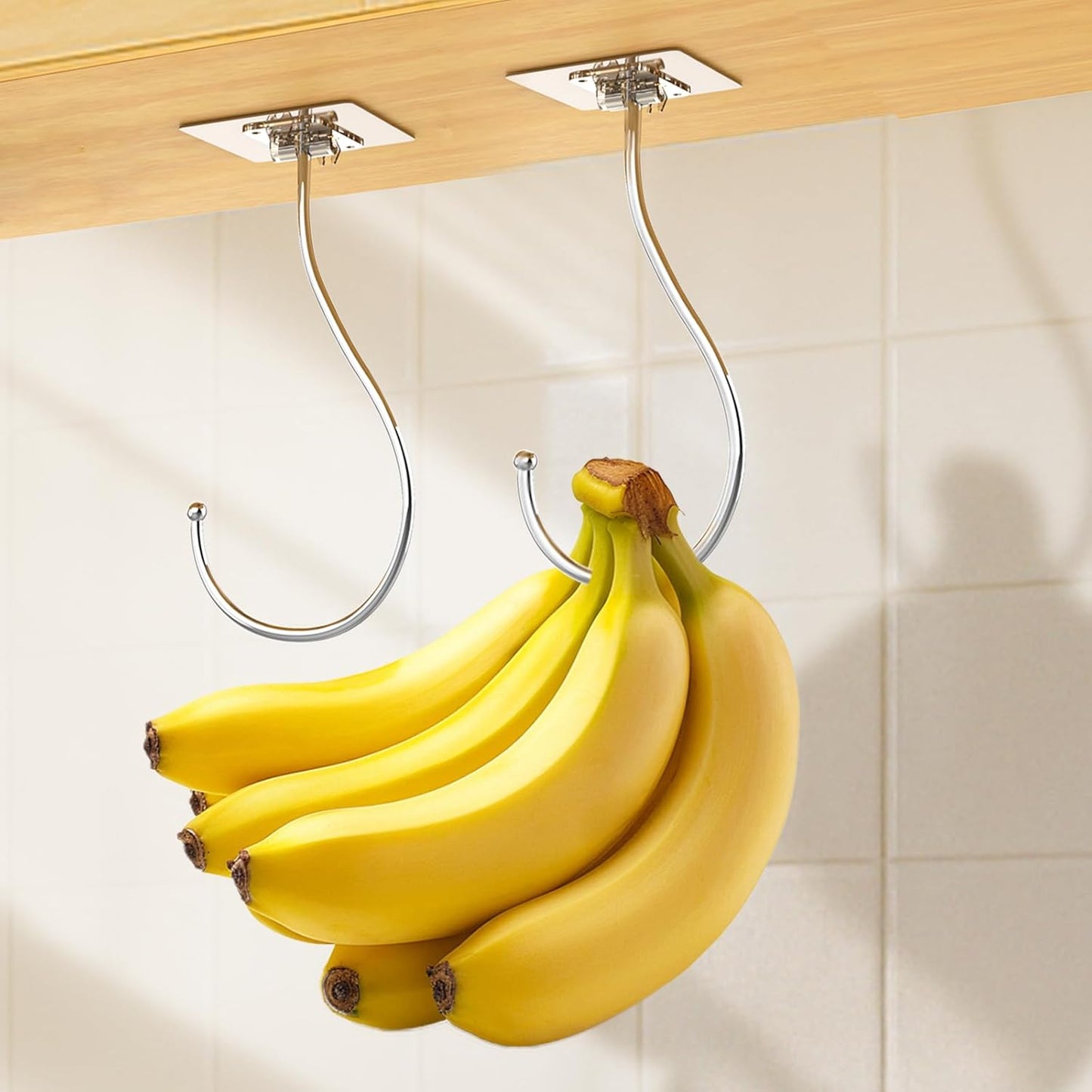 2 Pack Holder(13lb), (16cm) Latoxcaa Self Adhesive Banana Hook Under Cabinet Foldable, Heavy Duty Metal Clear Banana