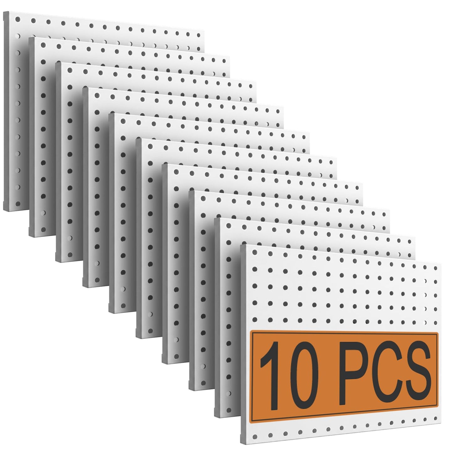 PBHEPJ 10 Pcs Metal Pegboard Panels, Heavy Duty Peg Boards for Garage and Garden Tool Storage, Includes Drywall Anchors and Screws Kits, White (10 pcs 16in x 12in)