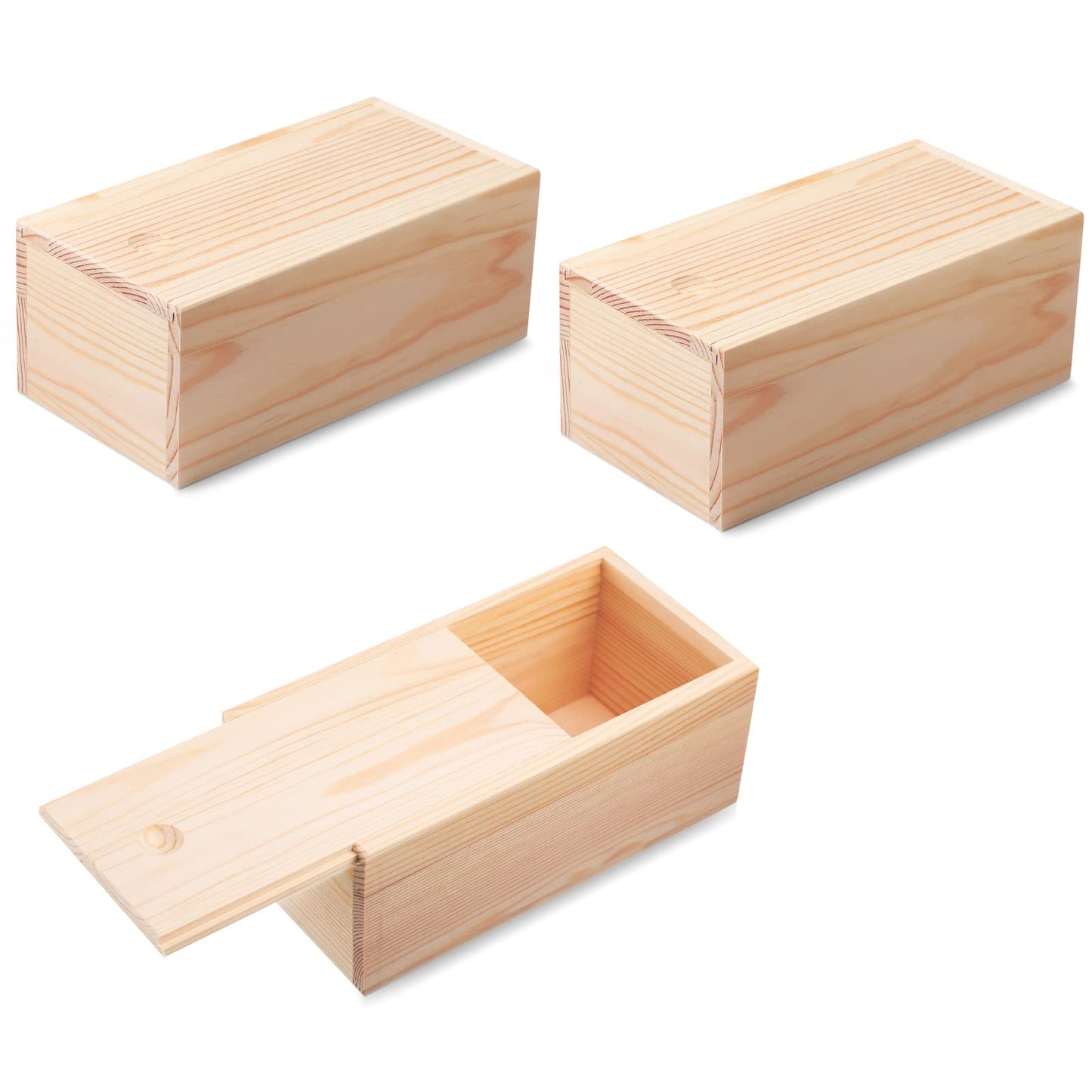 Blulu 3 Pieces 7.87 x 3.94 x 3.15 Inch Unfinished Wood Box with Sliding Lid, Small Wooden Storage Crates Container Empty Gift Boxes Pencil Box for Crafts Project Hobby Wood
