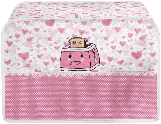 Toaster Cover, Pink Cartoon 4 Slice, Small Appliance Dust Covers, Pink Polka Dot Heart Print, Machine Washable