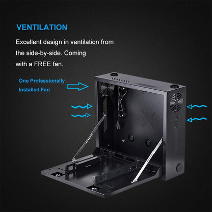 Kenuco Heavy Duty 16 Gauge Steel DVR Security Lockbox with Fan and Swing Open Top (24'' x 21'' x 8'' Black)