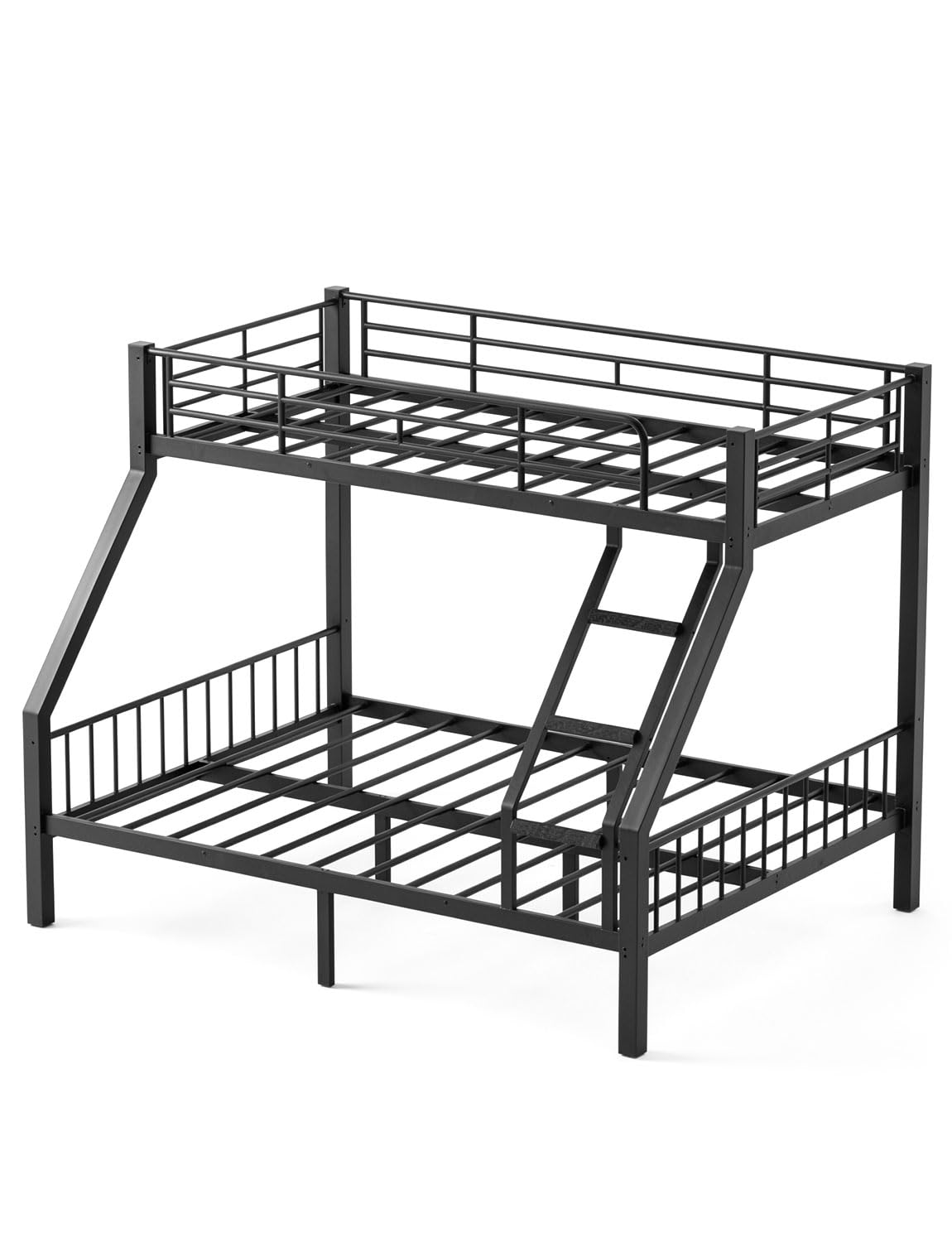 Mixcous Twin XL Over Queen Bunk Bed for Adults, Heavy Duty Metal Bunk Beds with Safety Guardrails & EVA Padded Ladder, Twin XL Over Queen Bunk Beds Frame with Noise-Free Slats, Space-Saving(Black)