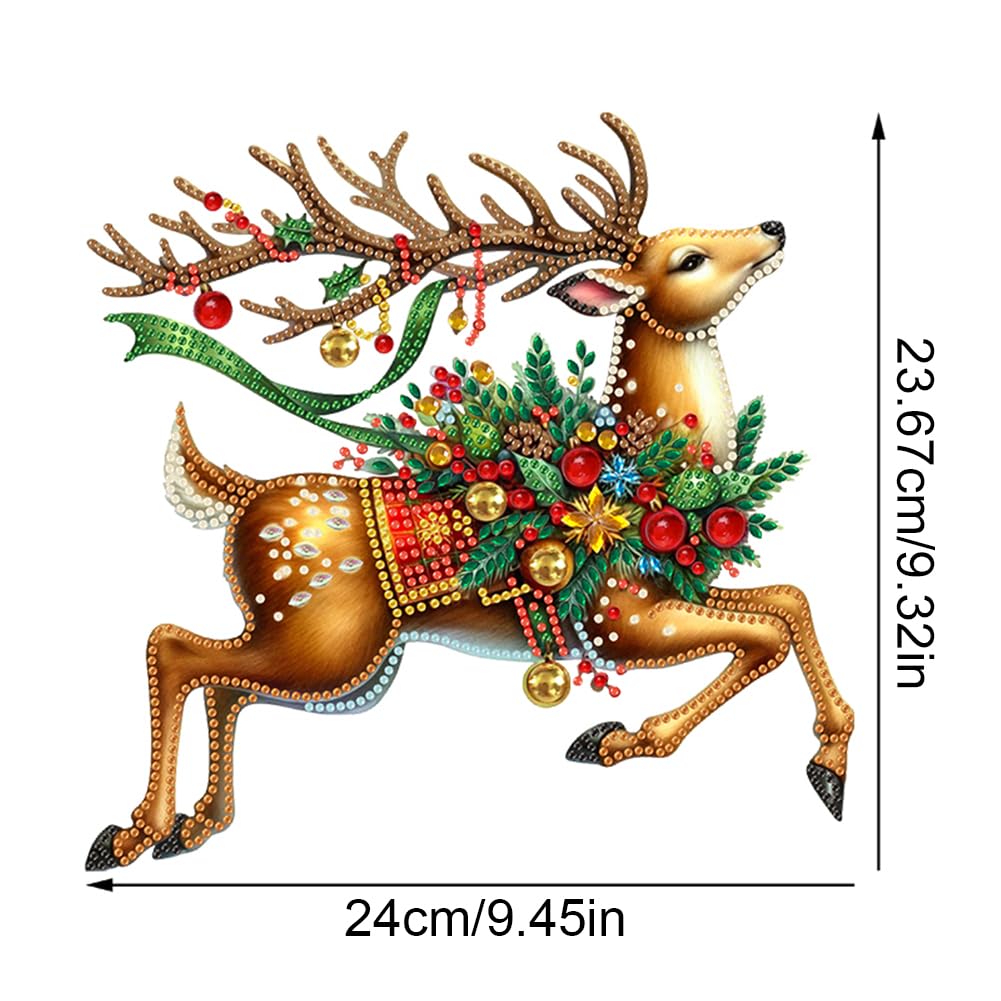 POETRYDRAW DIY Diamond Art Ornament Desktop Kit Christmas Elk, Stand Up Acrylic Diamonds Painting Ornament for Adults, 5D Special Diamond Gem Craft Tabletop Placement Board Kit