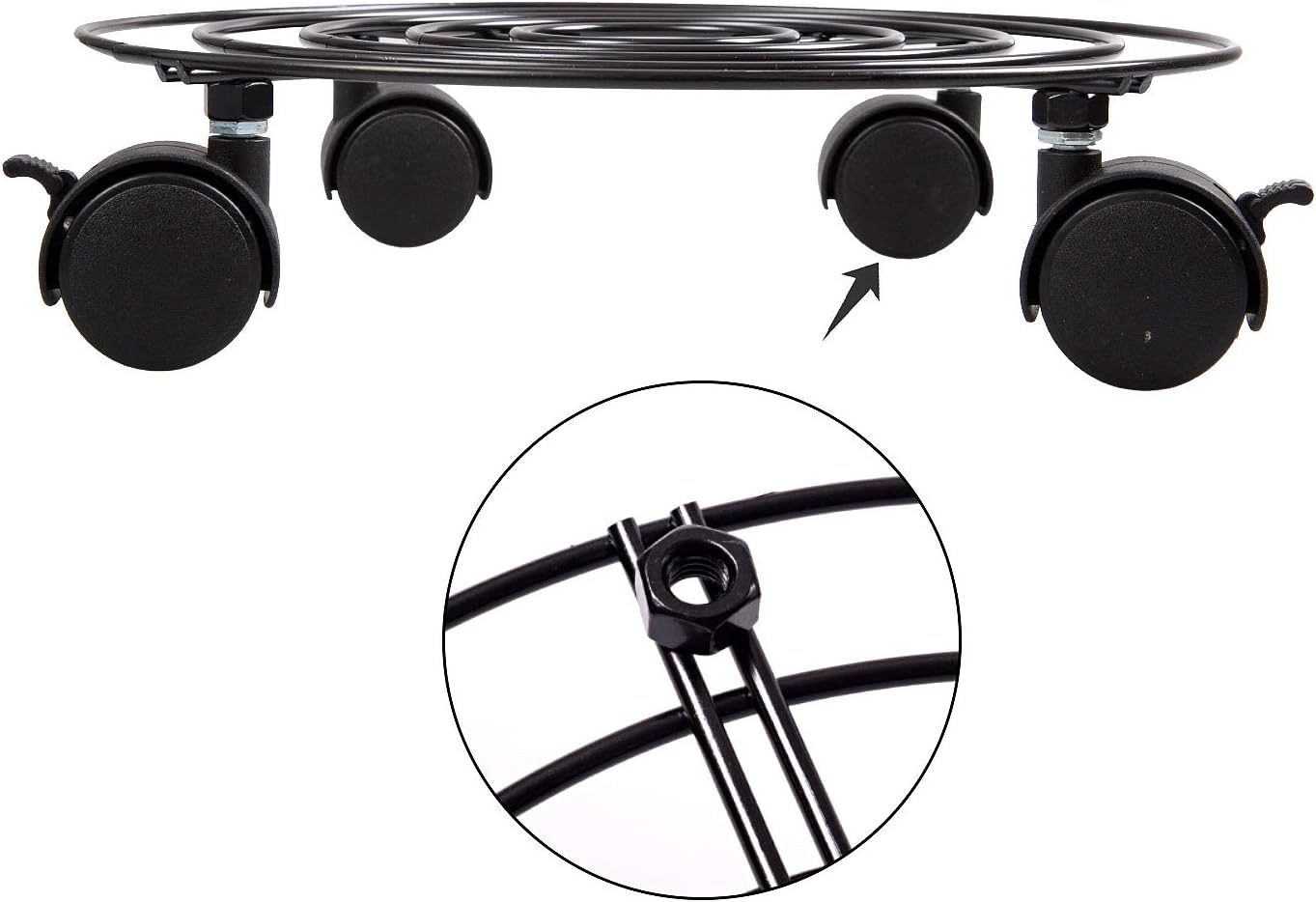2 Packs 10.6 110Lbs 360 KINJOEK In Metal Plant Stand with Wheels, Load Max Round Flower Pot Plant Caddy Outdoor